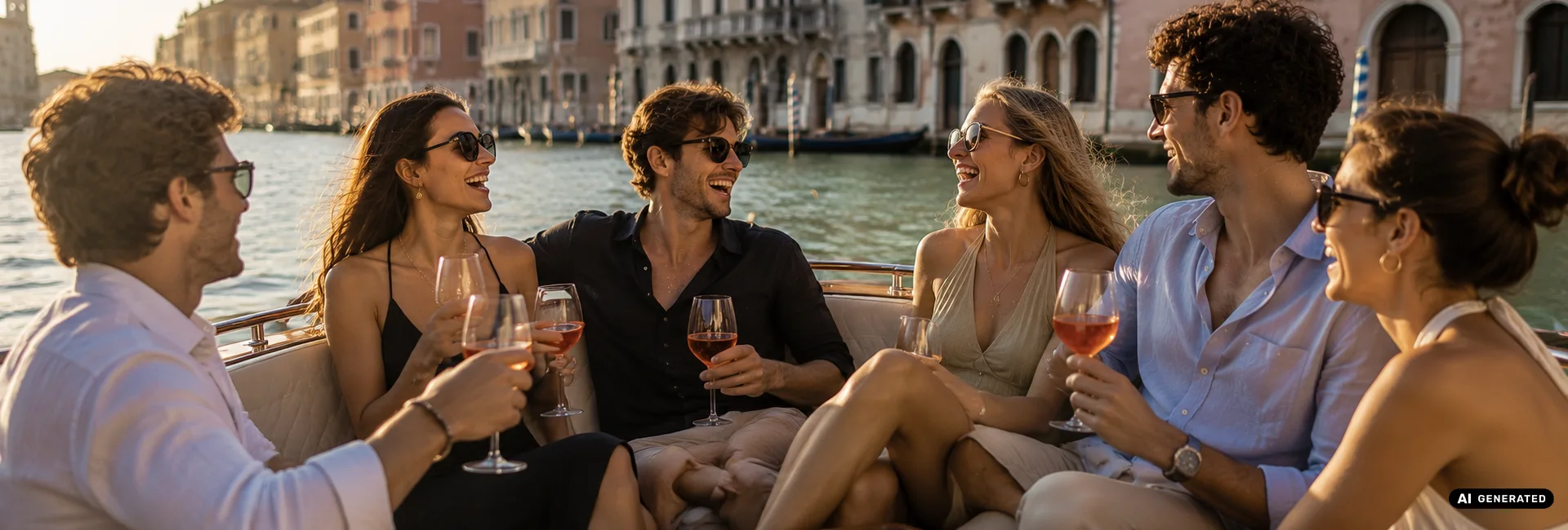 Friends by Boat in Venice